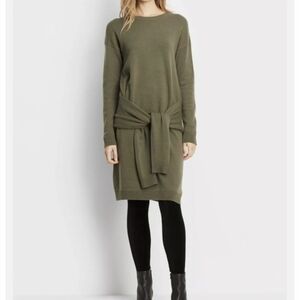 Vince Long Sleeve Tie Waist Sweater Dress, Wool Cashmere, Olive Green Size M